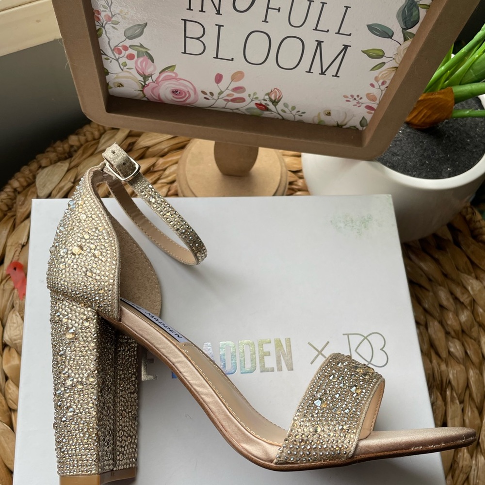 Steve Madden: crystal-studded curved block heel sandals